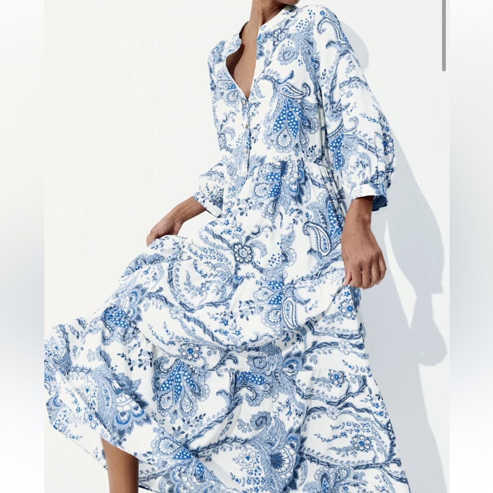 NWT TIERED MIDI DRESS, White/paisley-patterned, XL